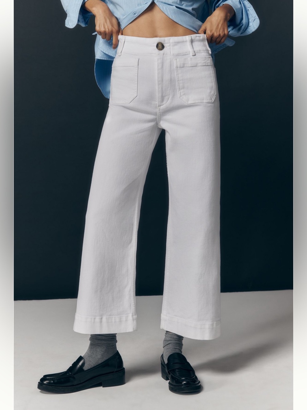 Anthropologie Maeve The Colette High-Rise Wide-Leg Cropped Jeans White